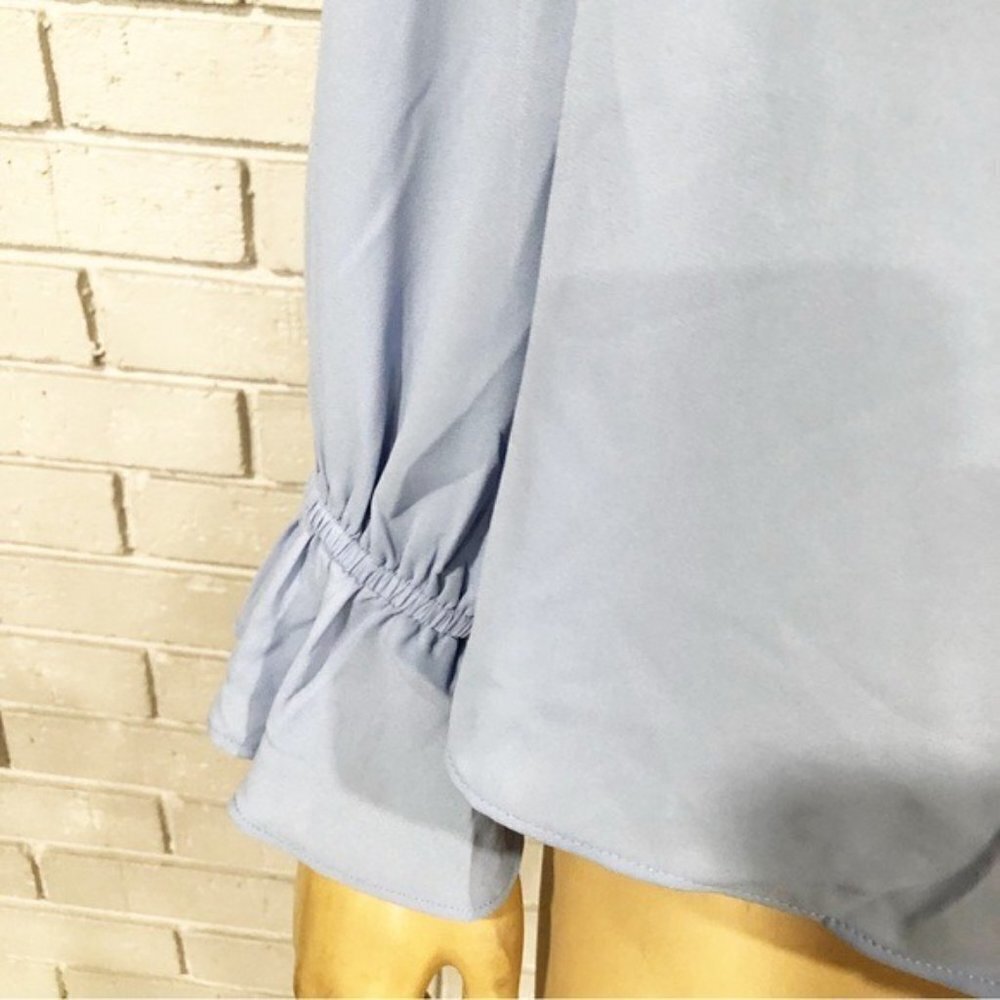 J.Crew Women’s Drapey Blue ruffle‎ tie-neck top - Size Medium - Picture 6 of 14